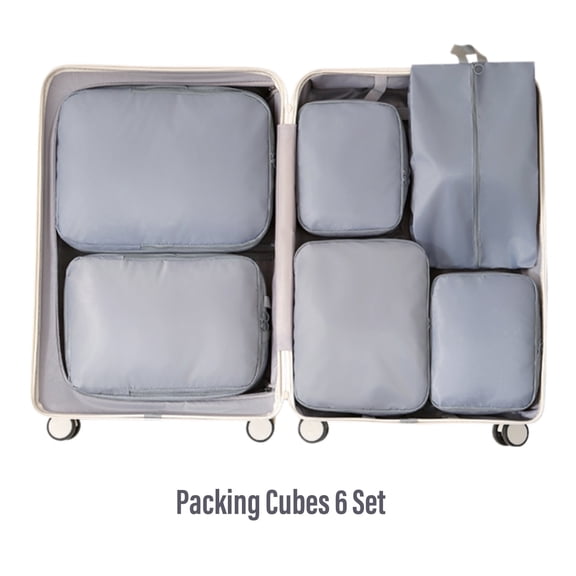 KUEON Compression Packing Cubes for Travel, 6-Piece Luggage Organizer Set with Compression Zippers, Grey