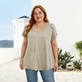 thumbnail image 6 of Womens Summer Blouses V Neck Loose Dressy Shirts Petal Short Sleeve Plus Size Tunic Tops, 6 of 7