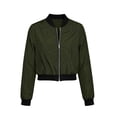 thumbnail image 2 of Bosfbaoi Jackets for Women Rib Knit Baseball Collar Full Zip Water Resistant Windproof Cropped Bomber Flight Jacket with Side Hand Pockets, 2 of 7