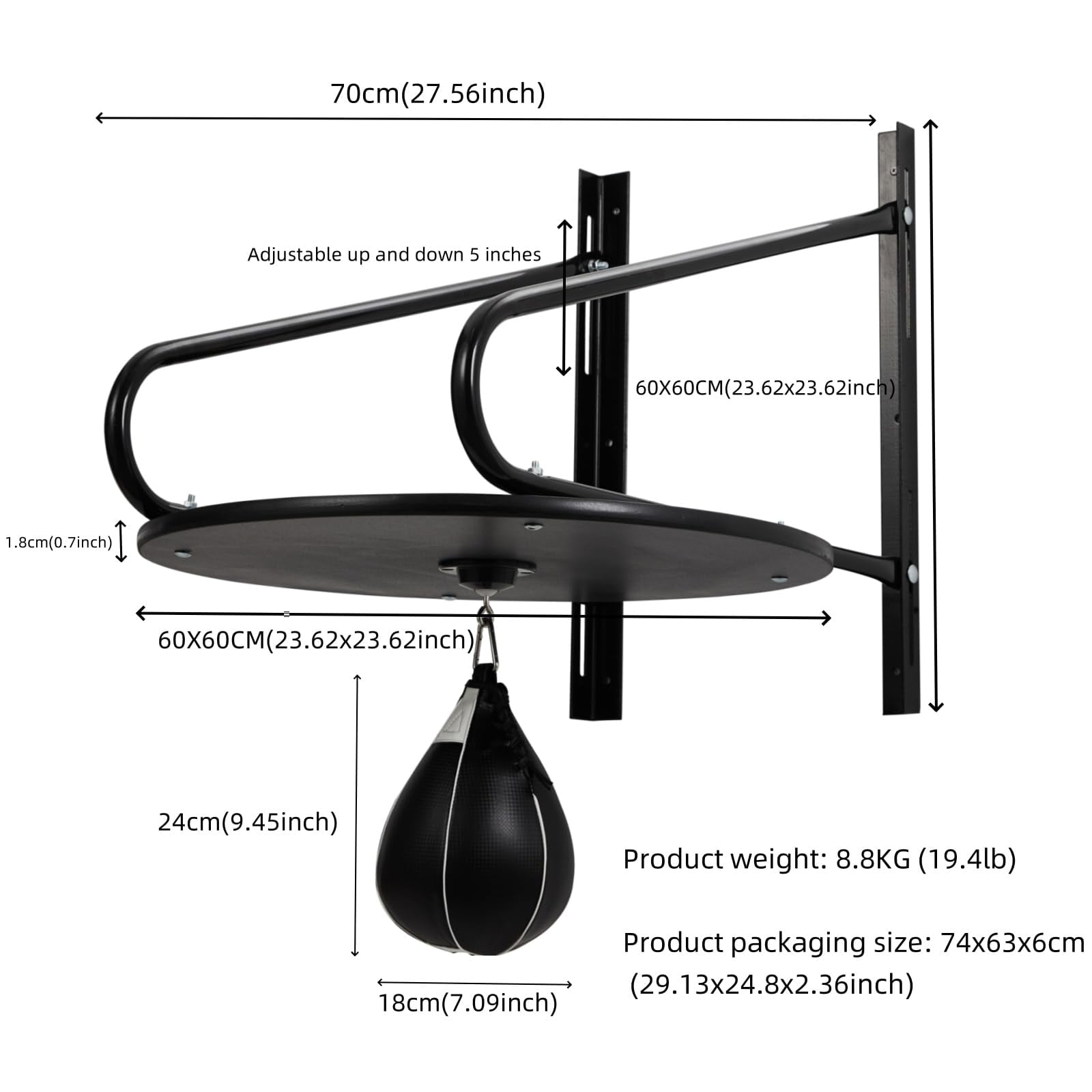 Luku Speed Bag Platform Set, 360° Swivel Heavy Duty Speed Bags for Boxing Adjustable Speed Bag Platform Kit with Punching Ball, Adjustable Height Fitness Training Punching Bag