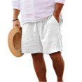 thumbnail image 2 of Linen Bermuda Shorts Men Casual Elastic Waist Drawstring Summer Beach Shorts with Pockets White 3XL, 2 of 4