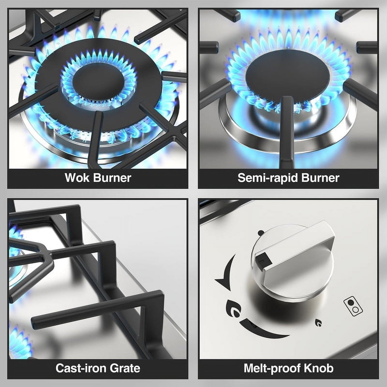 VBGK 2 Burner Gas Cooktop, 12-inch Stainless Steel Dual Fuel Propane Stove with Thermocouple Protection for Home, Apartment, and Outdoor Cooking