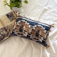thumbnail image 3 of Decorative Blue 12"x24" (30x60 cm) Lumbar Pillow Cover, Cotton Pintucks & Tassles Oblong Pillow, Ikat Pattern Contemporary Style - Freya, 3 of 11