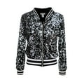 thumbnail image 1 of Womens Long Sleeve Sequin Front Zip Jacket Long Sleeve Ribbed Cuffs Outerwear Tops, 1 of 5
