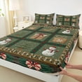thumbnail image 3 of Manfei Kids Winter Snowman Twin Sheet Sets, Vintage Christmas Buffalo Twin Fitted Sheet, Green Geometric Flat Sheet, Microfiber Bedroom Decor, 3 Pieces, 3 of 7