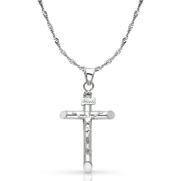 Ioka - 14K White Gold Crucifix Cross Pendant with 1.2mm Singapore Chain ...