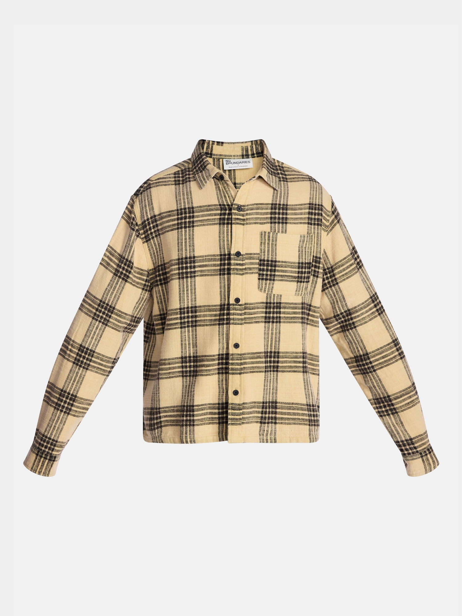 No Boundaries Boxy Fit Grunge Flannel Shirt with Long Sleeves, Men's XS-4XLT