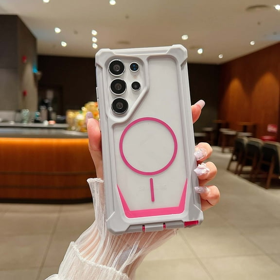 For Samsung Galaxy S25 Ultra Phone Case,Compatible with Mag-Safe,2-in-1 Heavy Duty Design,Transparent Back,Military Grade Drop Protection,Shockproof Bumper Anti-Scratch Rugged Phone Case,Grayrose