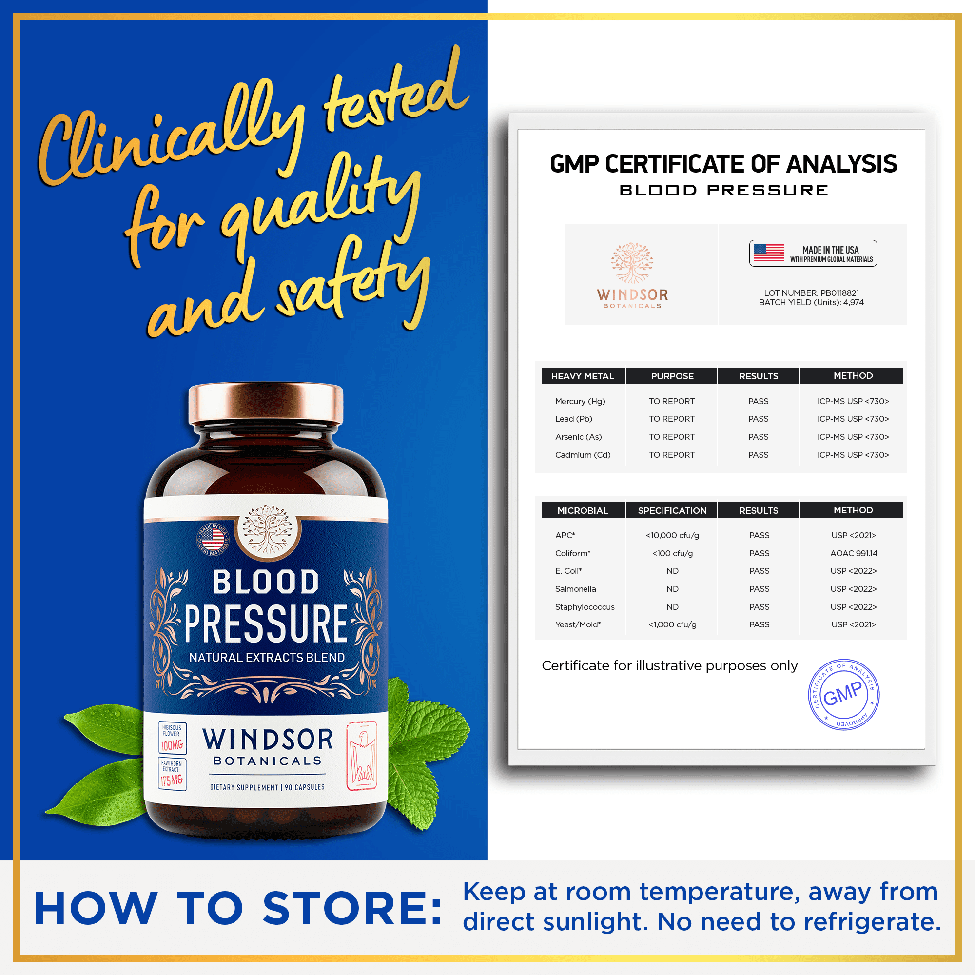 Blood Pressure Support Supplement - Green Tea, Hibiscus, Hawthorn, Garlic - Blood Pressure Vitamin, Mineral and Activated Naturals - 3 Month Supply, 90 Capsules