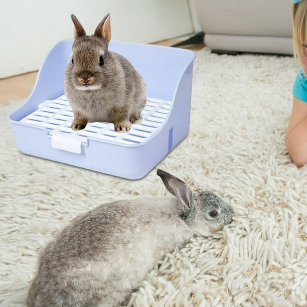 Caja de arena para conejos, orinal portátil con diseño de hebilla, inodoro duradero, orinal de , entrenador esquinero para conejos, conejillos Azul Yinane Inodoro con bandeja de arena