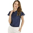 thumbnail image 1 of INSPIRE CHIC Women's Dots Print Ruffle Stand Collar Button Down Blouse, 1 of 6