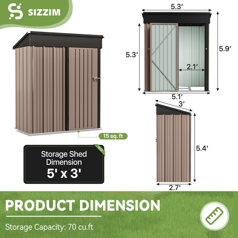 Bapipro 5' x 3' ft Outdoor Storage Shed with Base Frame, Garden
