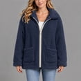 thumbnail image 6 of Nfurl Sherpa Jacket Womens Lightweight Collared Zip up Fleece Jackets with Pockets Cozy Casual Fall Jacket Trendy Teddy Coats Navy,XL, 6 of 6