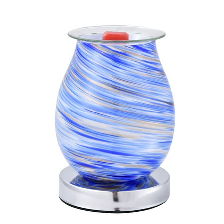

2 in 1 Blue Golden Swirl Pattern Aroma Lamp Glass Delicate Exquisite Scented Air Fresher Ambient Night Light for Home Bedside Yoga
