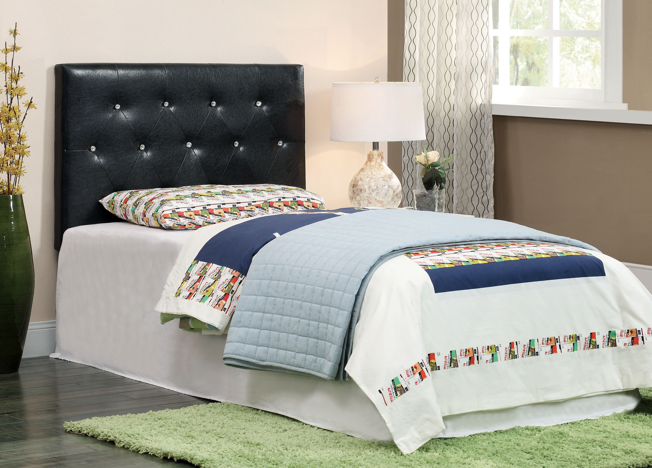 Furniture of America Manizales Tufted Faux Leather Black Twin Kids Headboard