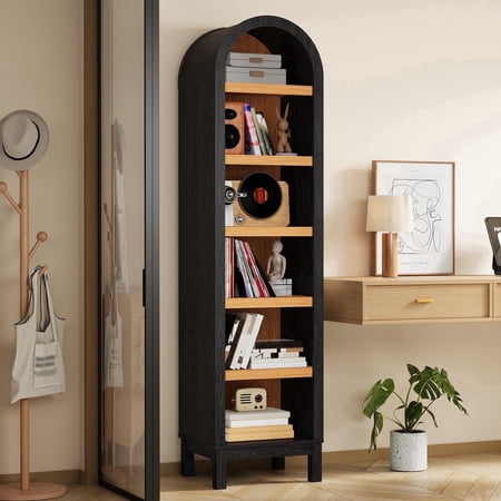 XHOMOPT 69" Tall Narrow Arched Bookcase 6-Tier Storage Cabinet for Adults, Modern Bookshelf with Adjustable Shelves for Living Room, Office