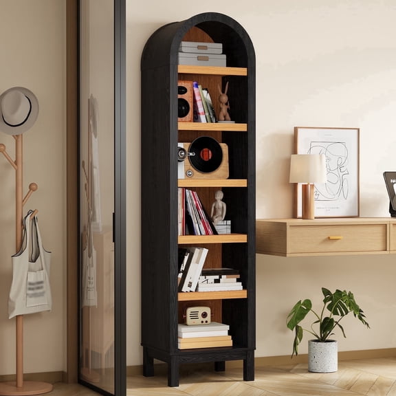 XHOMOPT 69" Tall Narrow Arched Bookcase 6-Tier Storage Cabinet for Adults, Modern Bookshelf with Adjustable Shelves for Living Room, Office