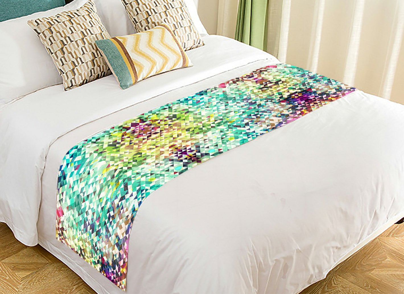 GCKG Geometry Bed Runner, Psychedelic Triangle Bed Runners Scarves Bed