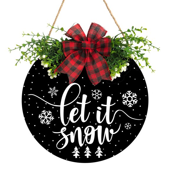 Panneau "Let It Snow" Bienvenue de Noël pour Décoration de Porte d'Entrée, Décoration de Noël Suspendue pour Salon, Ferme, Porche, Intérieur Extérieur, Décorations de Noël Nouvel An 12 Pouces