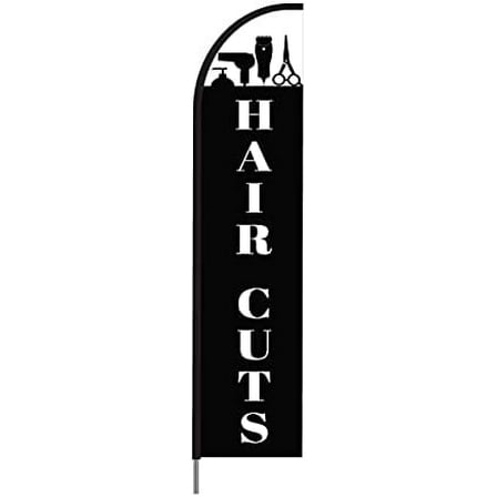 Hair Cuts Sign Banner Feather Flag Pole Kit Outdoor Business Advertising Display, 15ft - Black