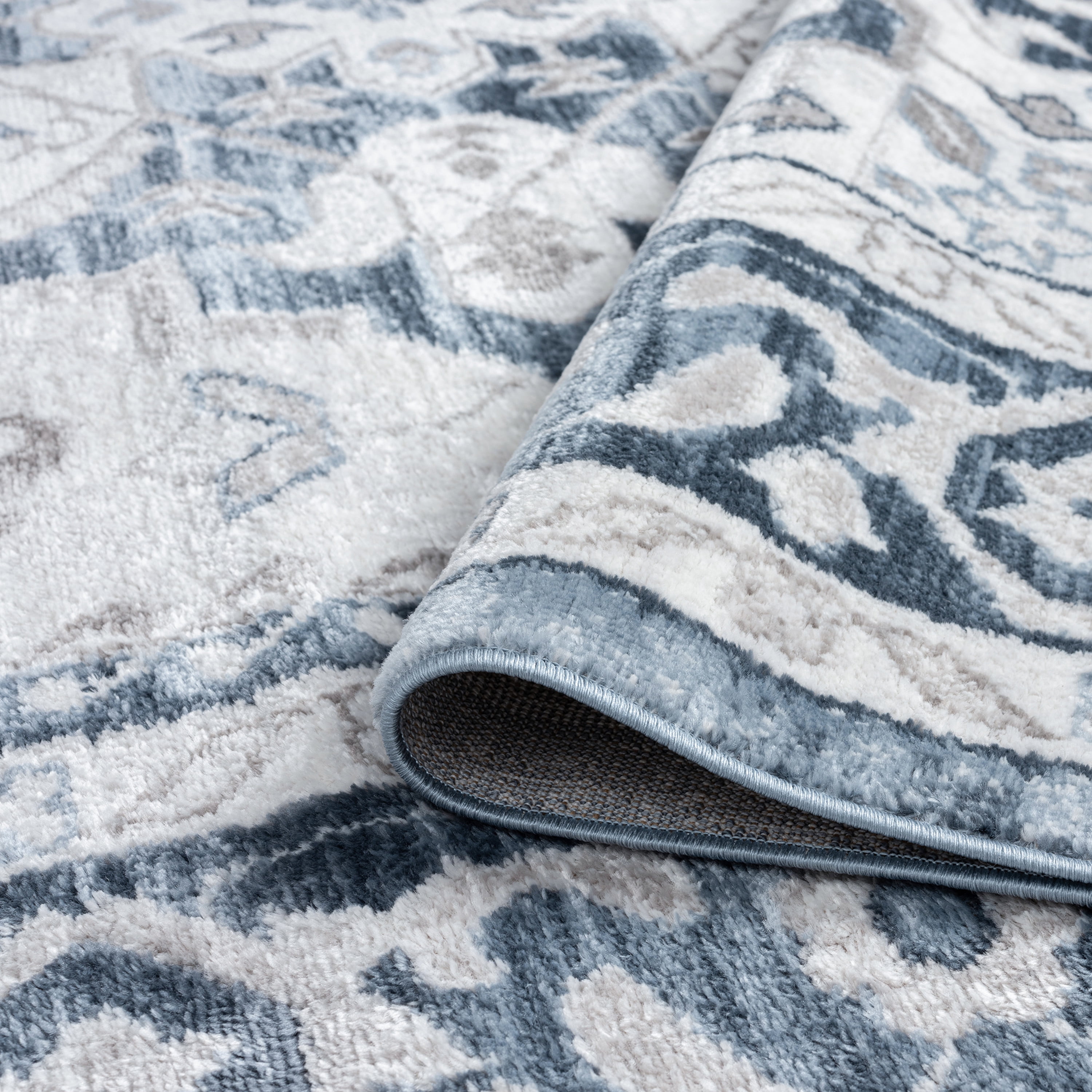 Traditional 2x8 Area Rug (2'3'' x 7'3'') Medallion Blue, White Indoor Runner Easy to Clean