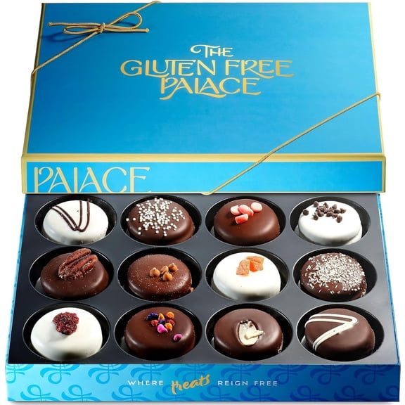 Gluten Free Palace Chocolate Covered Cookies Blue Gift Box, Assorted Deluxe Gluten Free Kosher Vegan Purim Mishloach Manot, 12 Count