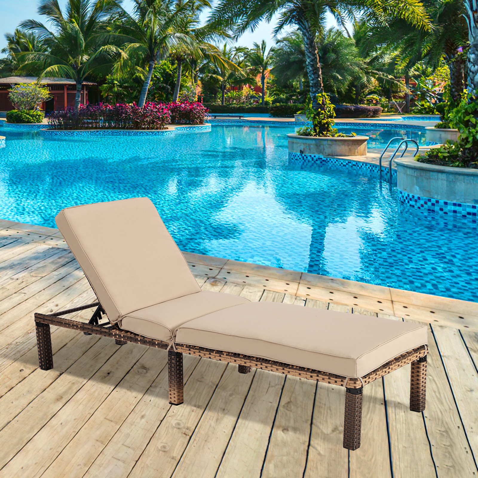 Magic Union Outdoor PE Rattan Chaise Lounge Chair Adjustable Wicker