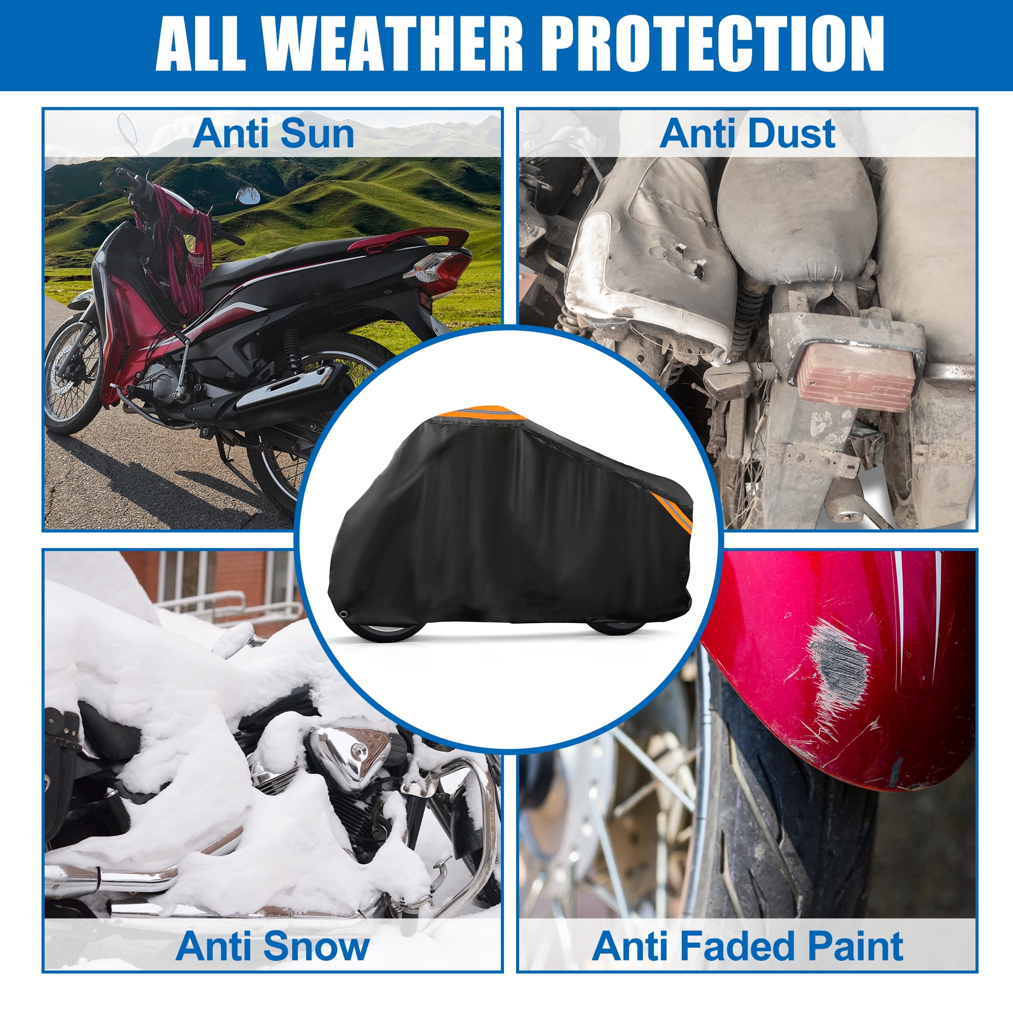 Unique Bargains 90.55' Length Motorcycle Cover Motorbike Cover All Season Waterproof Outdoor Rain Dust Sun Protection