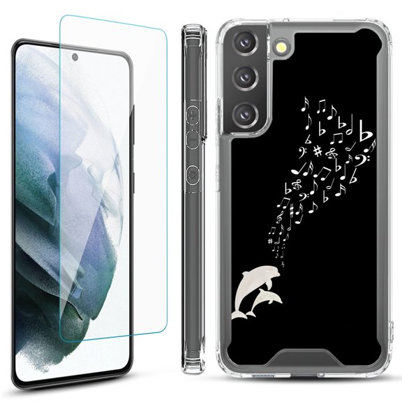 Shockproof Bumper Phone Case for Samsung Galaxy S22  / S22 Plus 5G, with Tempered Glass Screen Protector, by OneToughShield ® - Dolphin Music