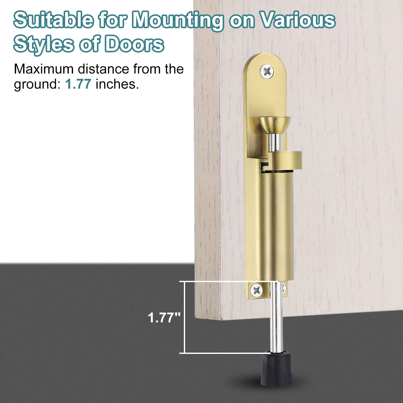 Uxcell 2 Pack Kickdown Door Stop, Spring Loaded Telescopic Door Stopper, Adjustable Door Locks Holder for Distance from the Ground 45mm/1.77", Gold