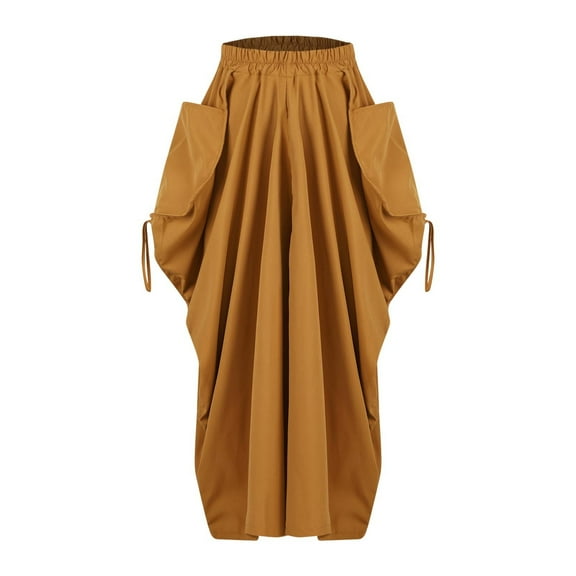 SHTXOZHI Cargo Skirt for Women Elastic Waist Beach Casual Ruffle Long Skirts with Pockets