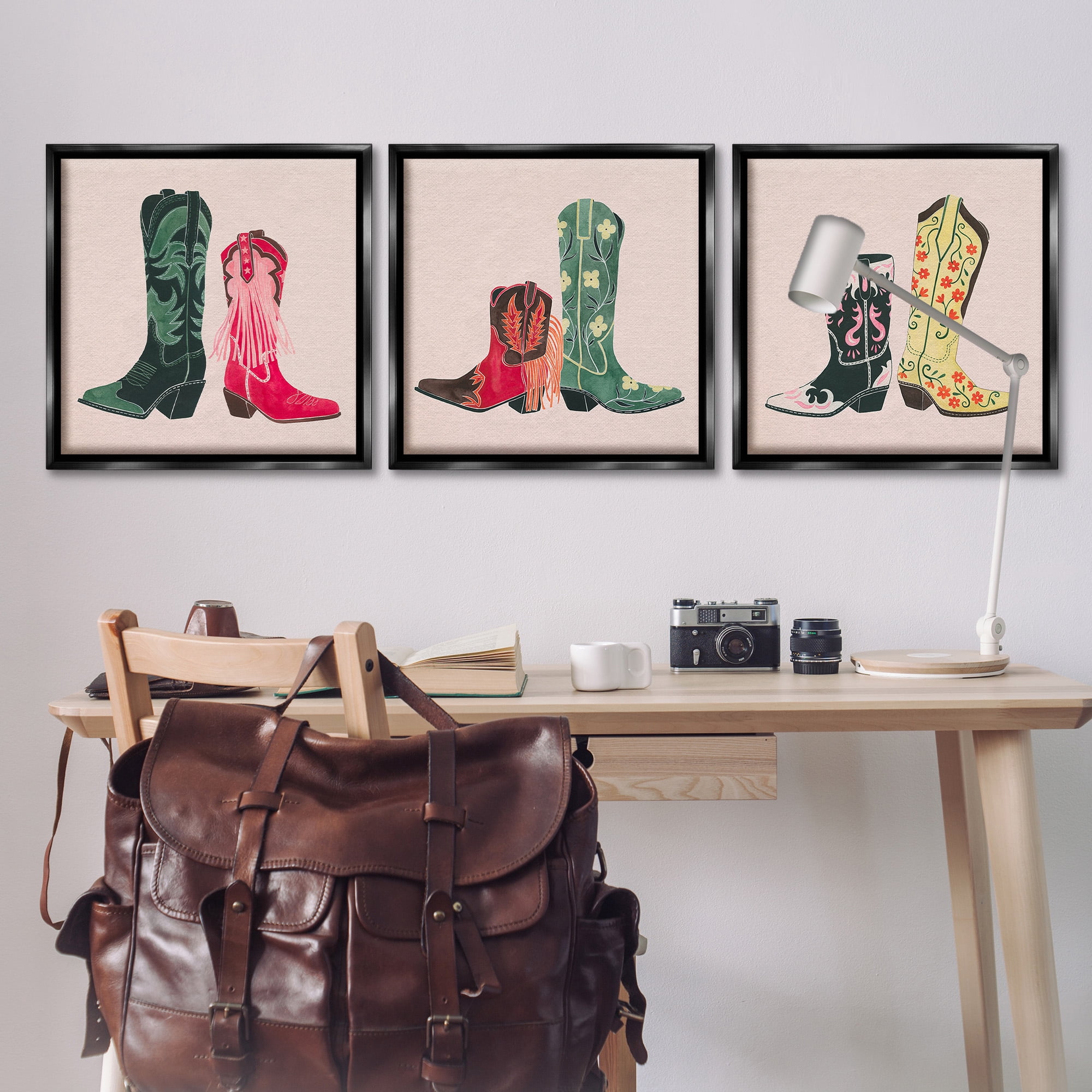 Stupell Industries Trendy Cowgirl Boots Beauty & Fashion Painting Black Floater Framed Canvas Art Print Wall Art, 25 x 25, Set of 3