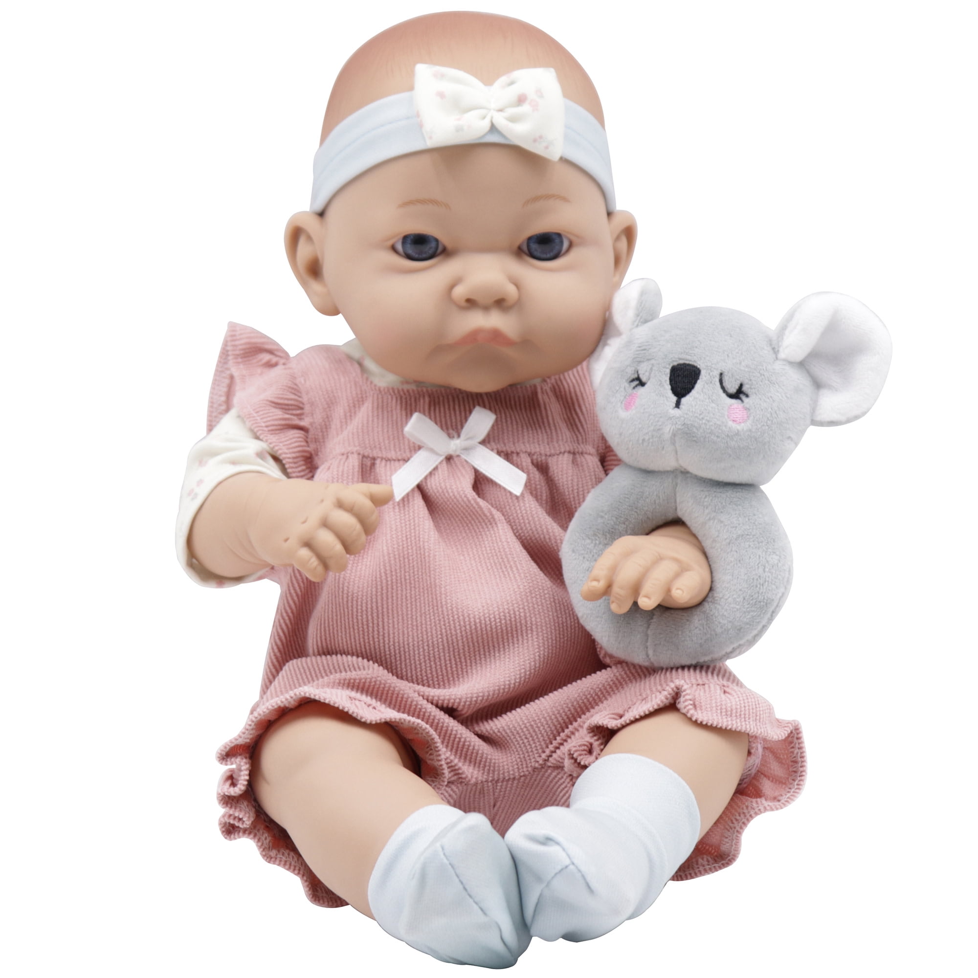 Baby Dreami: 16" Newborn Baby Doll Set - Pink Romper & White Headband, Gray Plush Koala Play Rattle, Swaddle Blanket, Soft Body Toy, Kids-Toddlers 2+