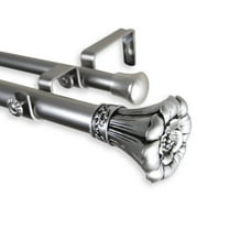 Fuga Double Curtain Rod 1" OD 66-120 inch - Satin Nickel