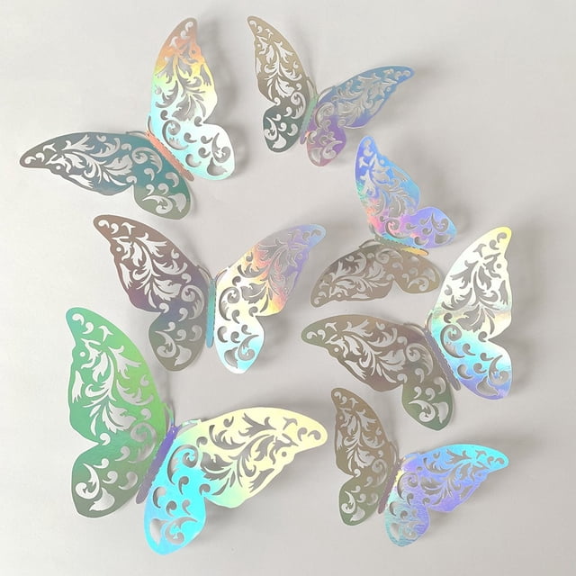 TIMIFIS Wall Sticker 12Pcs 3D Colorful Butterflies Decals, Butterflies Paper-Cut Wall Stickers Home Mural Decorative Decals for Furniture and Wall Window Home Decor