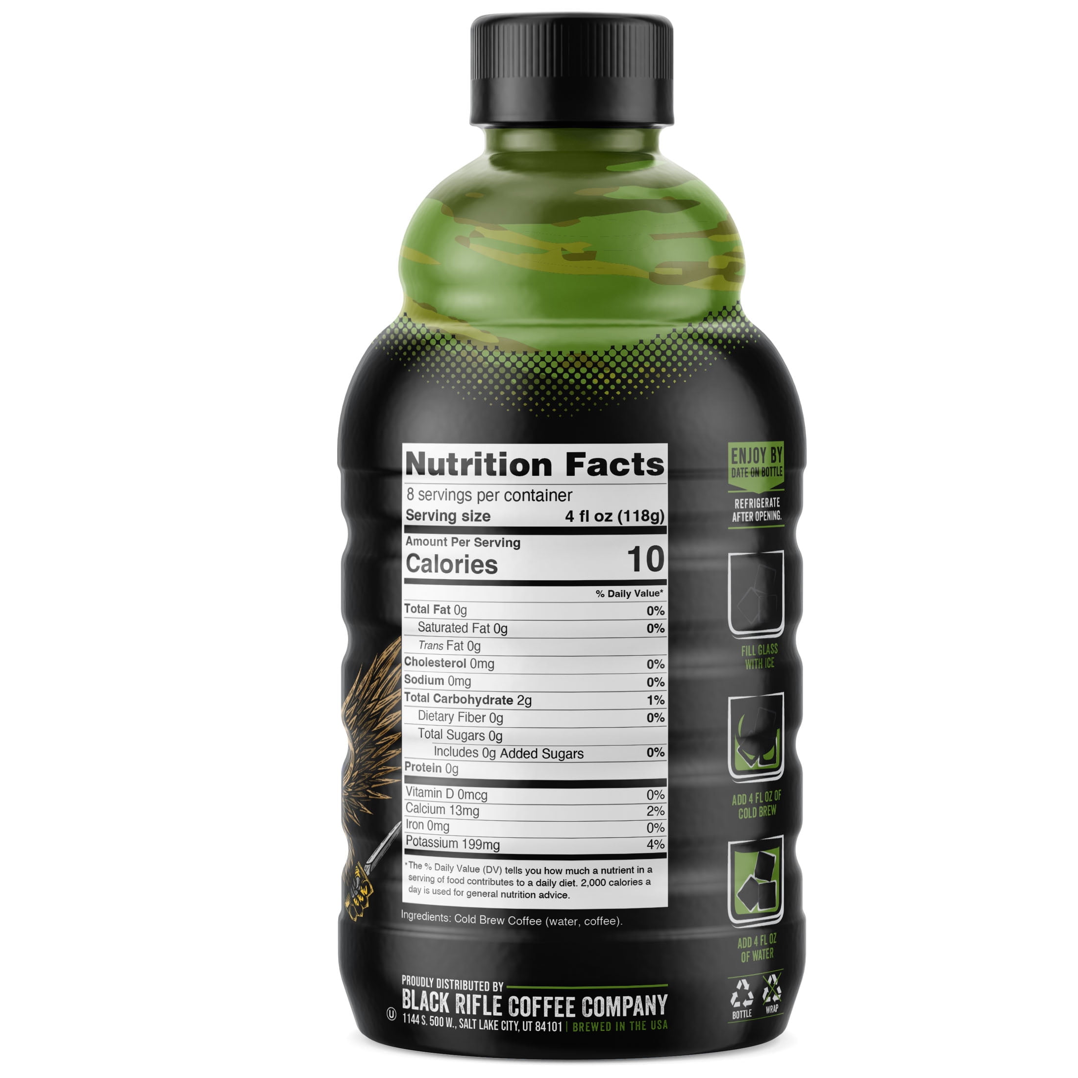 Black Rifle Coffee Company Just Black Cold Brew Iced Coffee Concentrate Drink for Instant Energy, 32 oz