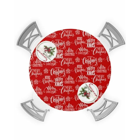 

Round Tablecloth with Elastic Art Decor Merry Christmas Snowflakes Red Texture Waterproof Table Cover Wipeable Fitted Table Cloths for 55 -60 Round Tables Dining Kitchen Indoor Outdoor Use