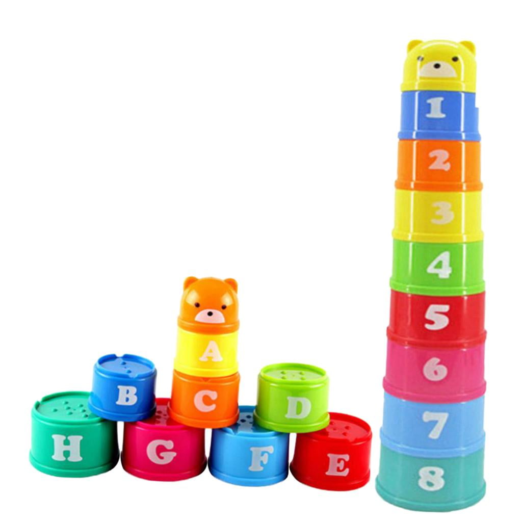 9pc Stacking Rainbow Cups Stack Up Blocks Kids Educational Toy Bath Toys 