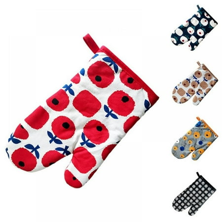 

Heat Resistance Washable Kitchen Microwave Gloves with Lanyard Floral Geometric Gloves Comfortable Thickening Baking Insulation Gloves