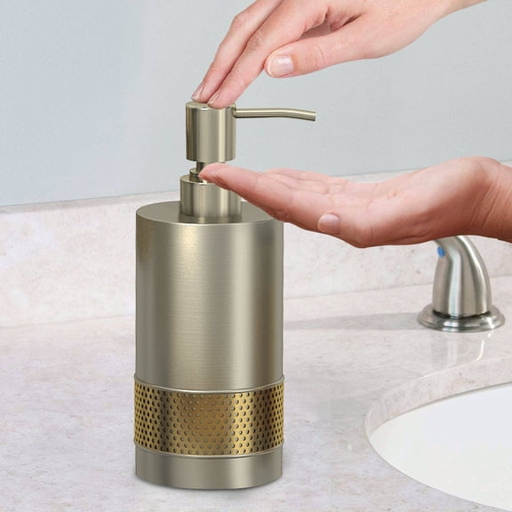 Liquid Soap Dispenser Pump Bottle | Bathroom Vanity & Kitchen Sink,Holds Soap,Lotion & Sanitizer | Pewter/Gold