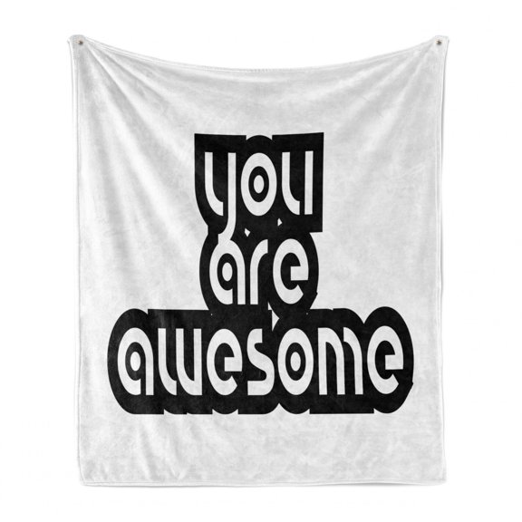 Lettering Soft Flannel Fleece Throw Blanket, Monochromatic Positive Phrase in Retro Digital Love Typographic Style, Cozy Plush for Indoor and Outdoor Use, 70" x 90", Charcoal Grey White, by Ambesonne