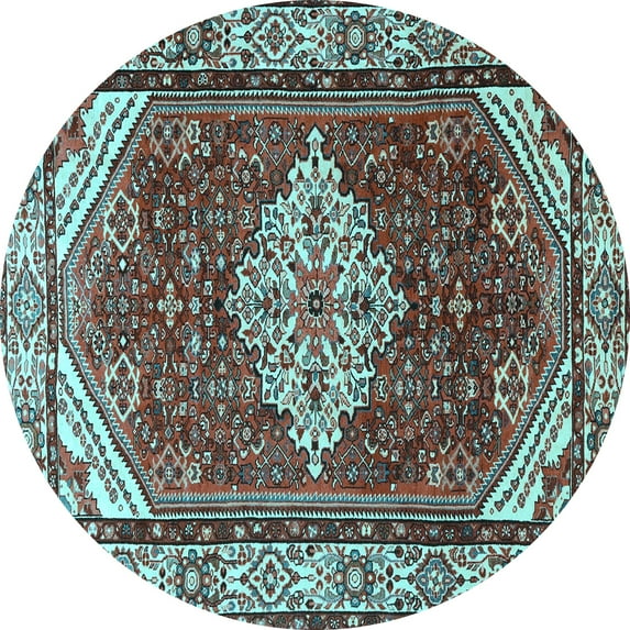 Ahgly Company Indoor Round Medallion Light Blue Traditional Area Rugs, 4' Round