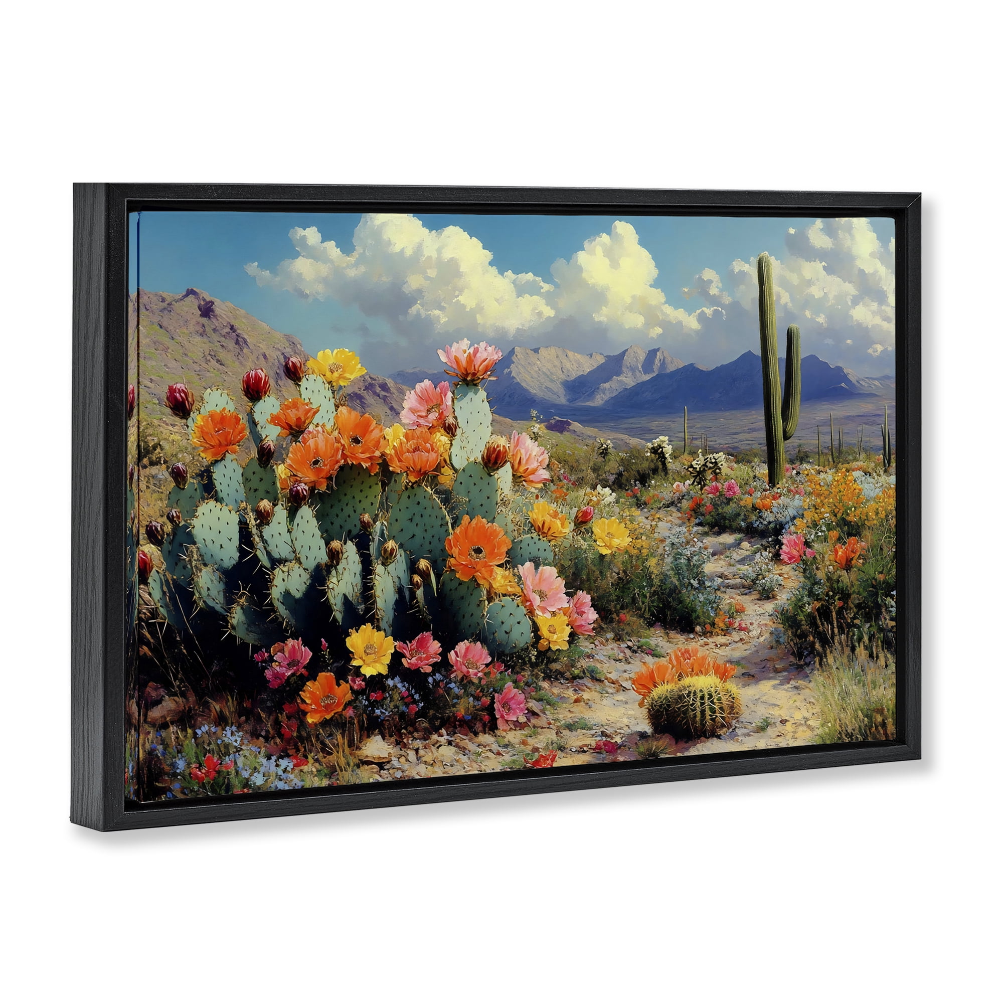 Stupell Industries Vibrant Cacti in Desert Black Framed Floater Canvas Wall Art, design by Franklyn Gregory