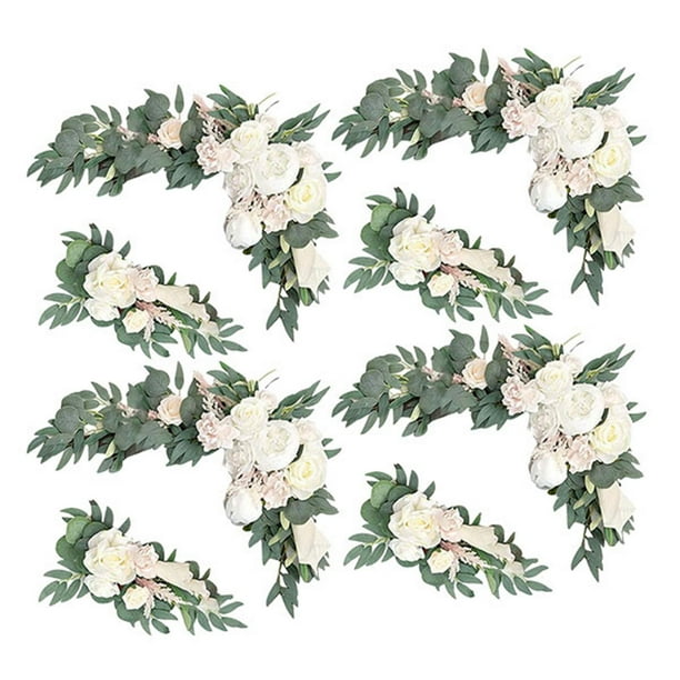 Guirnalda de flores artificiales rústicas, guirnalda de rosas falsas, hecha a mano para decoración 4 blanco