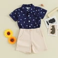 thumbnail image 5 of Douhoow 2Pcs Toddler Boys Summer Shark Outfits Short Sleeve Button Down Dinosaur Flamingo Shirt + Solid Shorts 12M 18M 24M 3T 4T Baby Clothing Set, 5 of 9