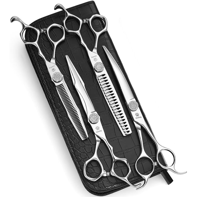 Juego de tijeras de aseo para perros GLADOG 9CR Steel, 7 pulgadas, 6.5 pulgadas, 4 piezas