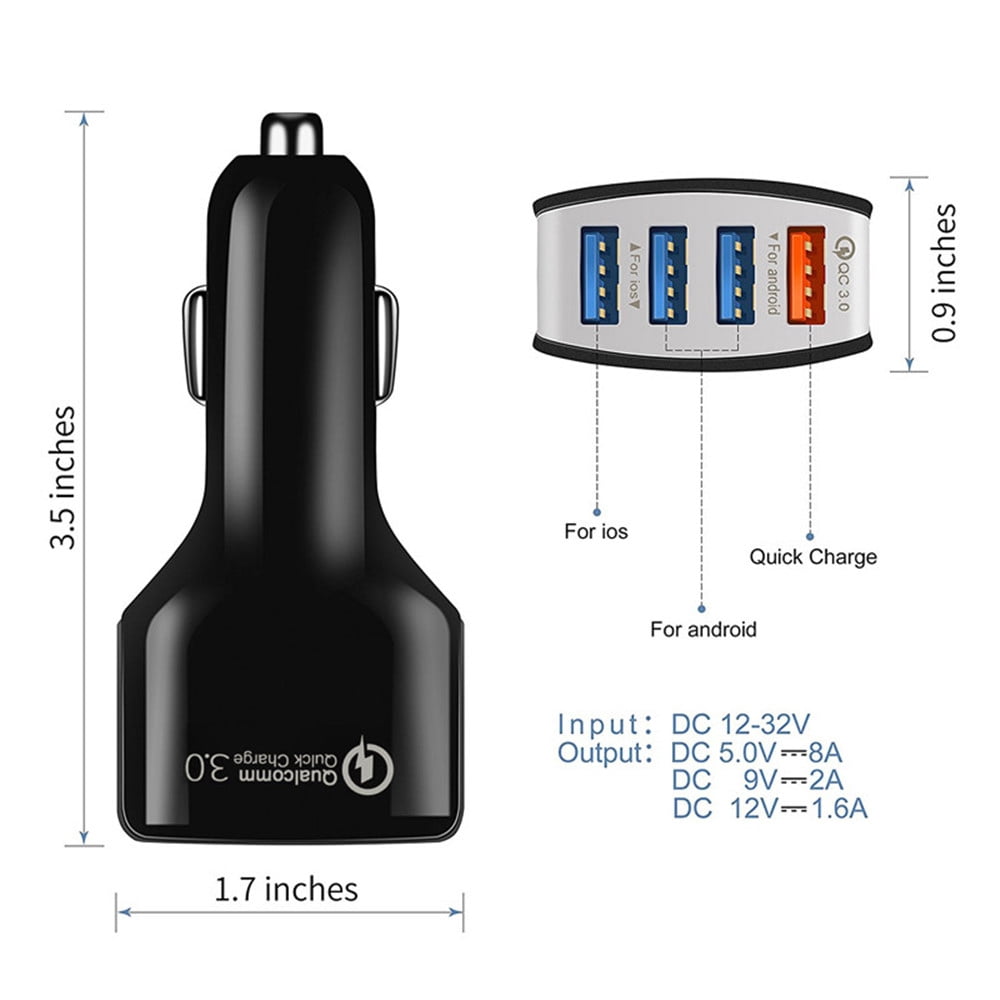 4-Port USB Fast Charging (10-Pack) Car Chargers Fast 3.0 USB Port Compatible with iPhone X iPhone 8 Plus Samsung Galaxy S8 S8+ Plus S9 S9+ Plus Note 9 S7 Edge Note 4 LG G7 OnePlus 5 Google Pixel 2 XL