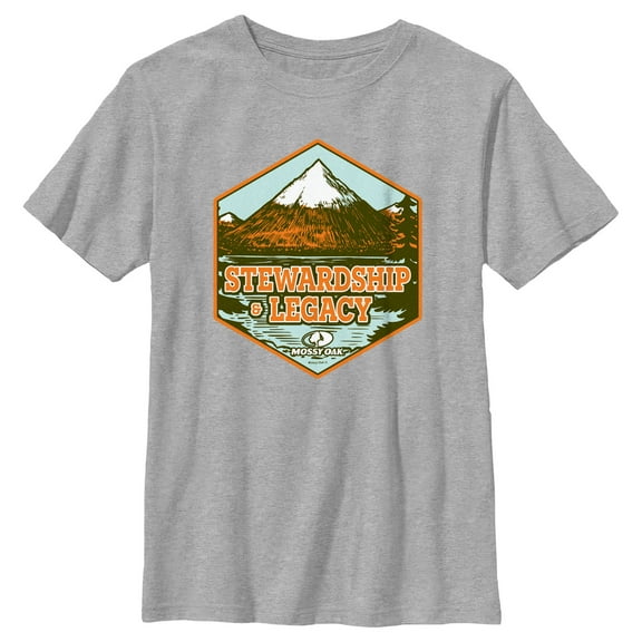 Boy's Mossy Oak Stewardship & Legacy  Graphic Tee Athletic Heather X Large