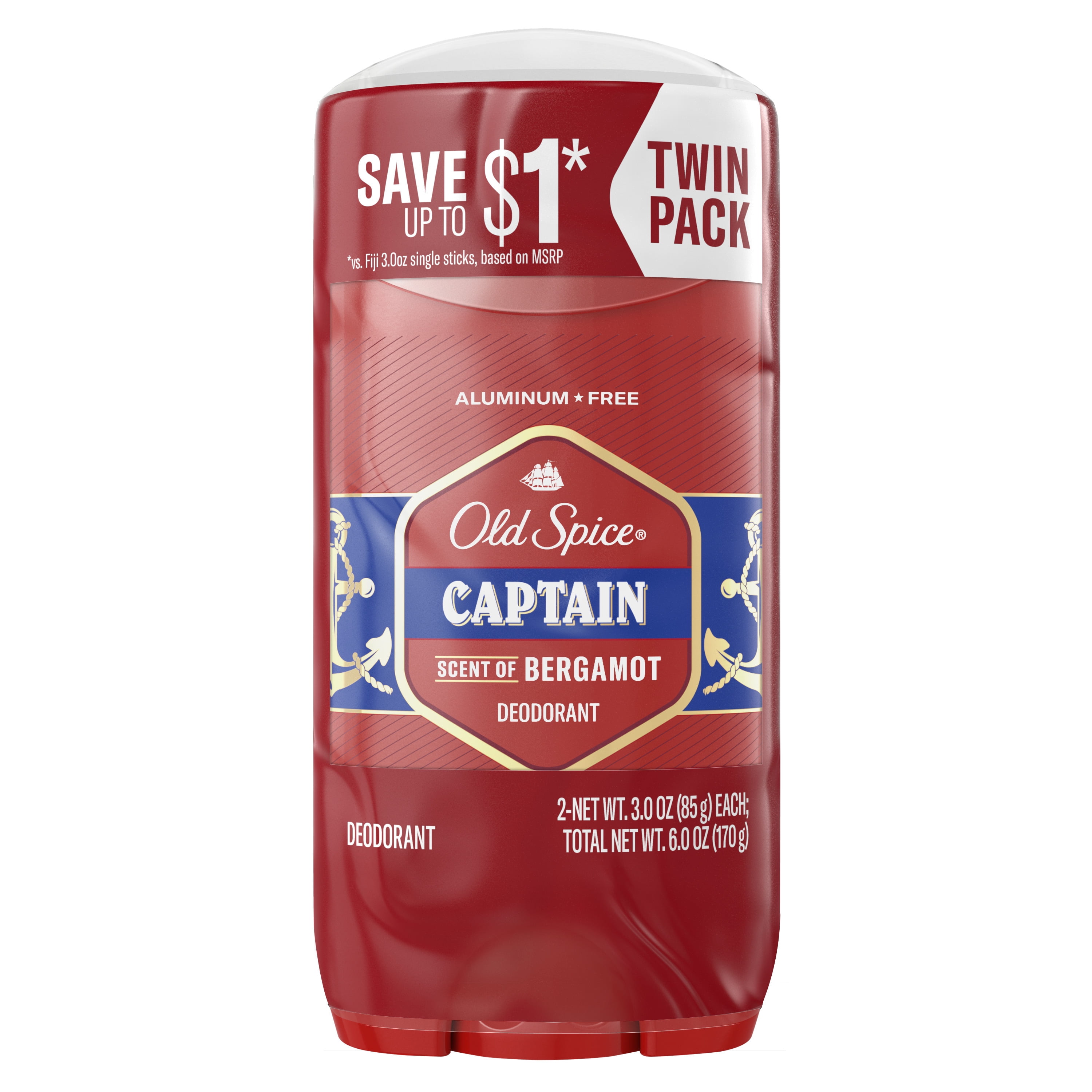 Old Spice Red Collection Deodorant for Men, Captain Scent, 3.0 oz, Twin Pack