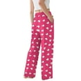 thumbnail image 3 of Women's Pajama Pants Lightweight Casual Comfy Palazzo Pants, Heart Print Sleepwear Loungewear Bottoms with Pockets,Watermelon Red,2XL, 3 of 6